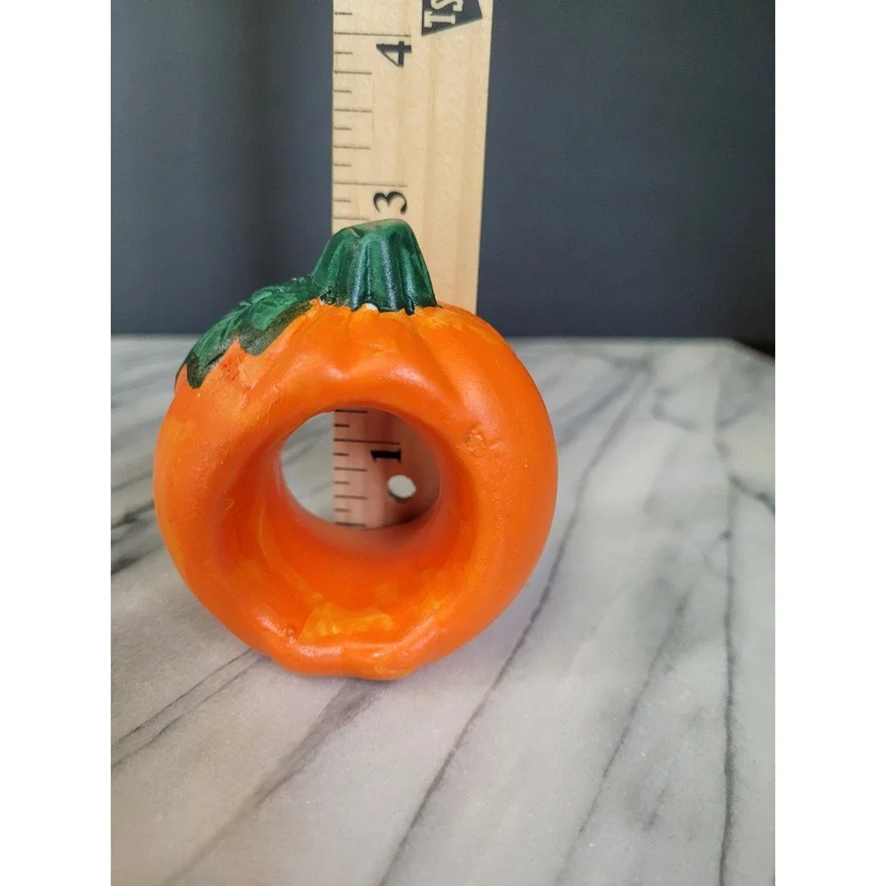 Vintage Ceramic Pumpkin Napkin Rings Set Of 4 Halloween Fall Thanksgiving 3